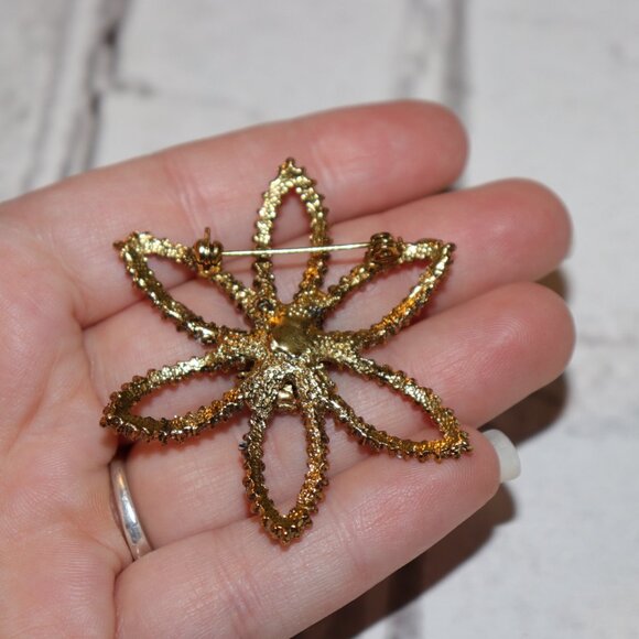 ๐ฟ Vintage Gold & Green Rhinestone Flower Brooch โ 2" Wide ๐ - Picture 2 of 5